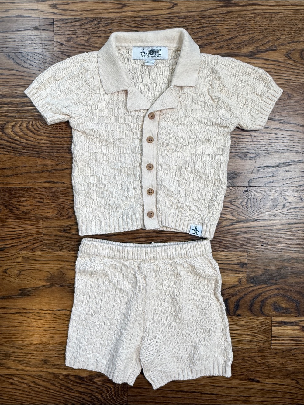 Original Penguin by Munsing Wear Boys Cream Knit Button-Front Sweater Shorts Set